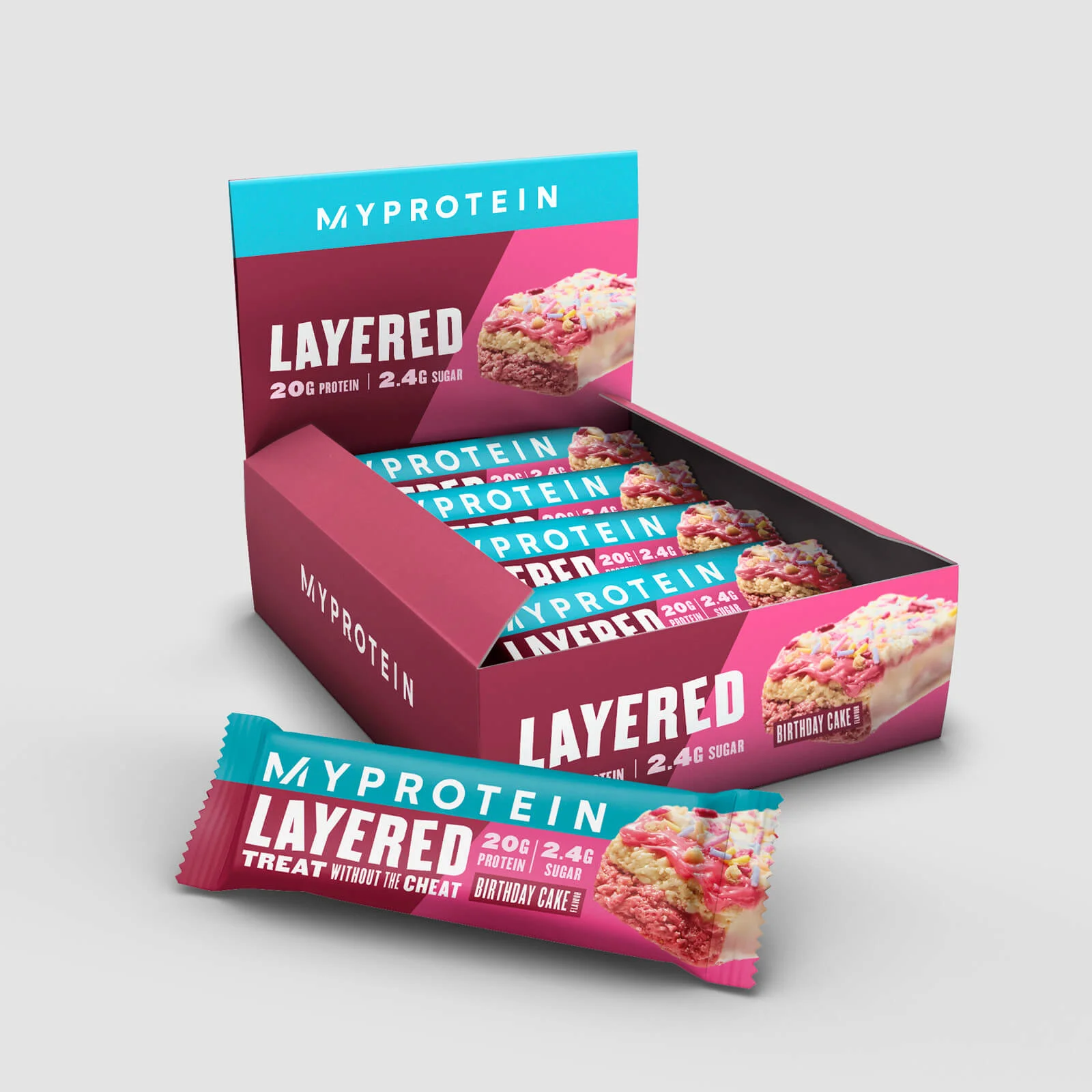 Layered Protein Bar - 12 x 60g - Birthday Cake Image 1