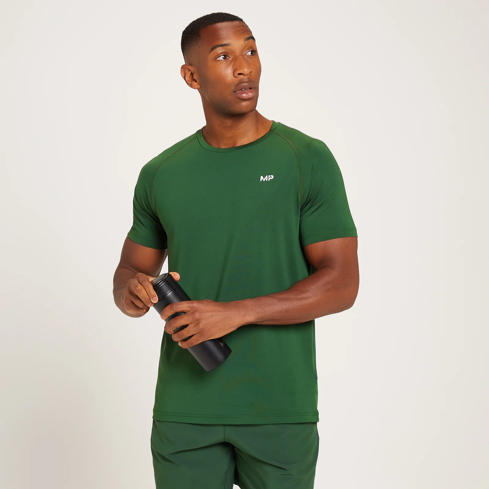 MP Men's Linear Mark Graphic Training Short Sleeve T-Shirt - Dark Green - XXS Image 1