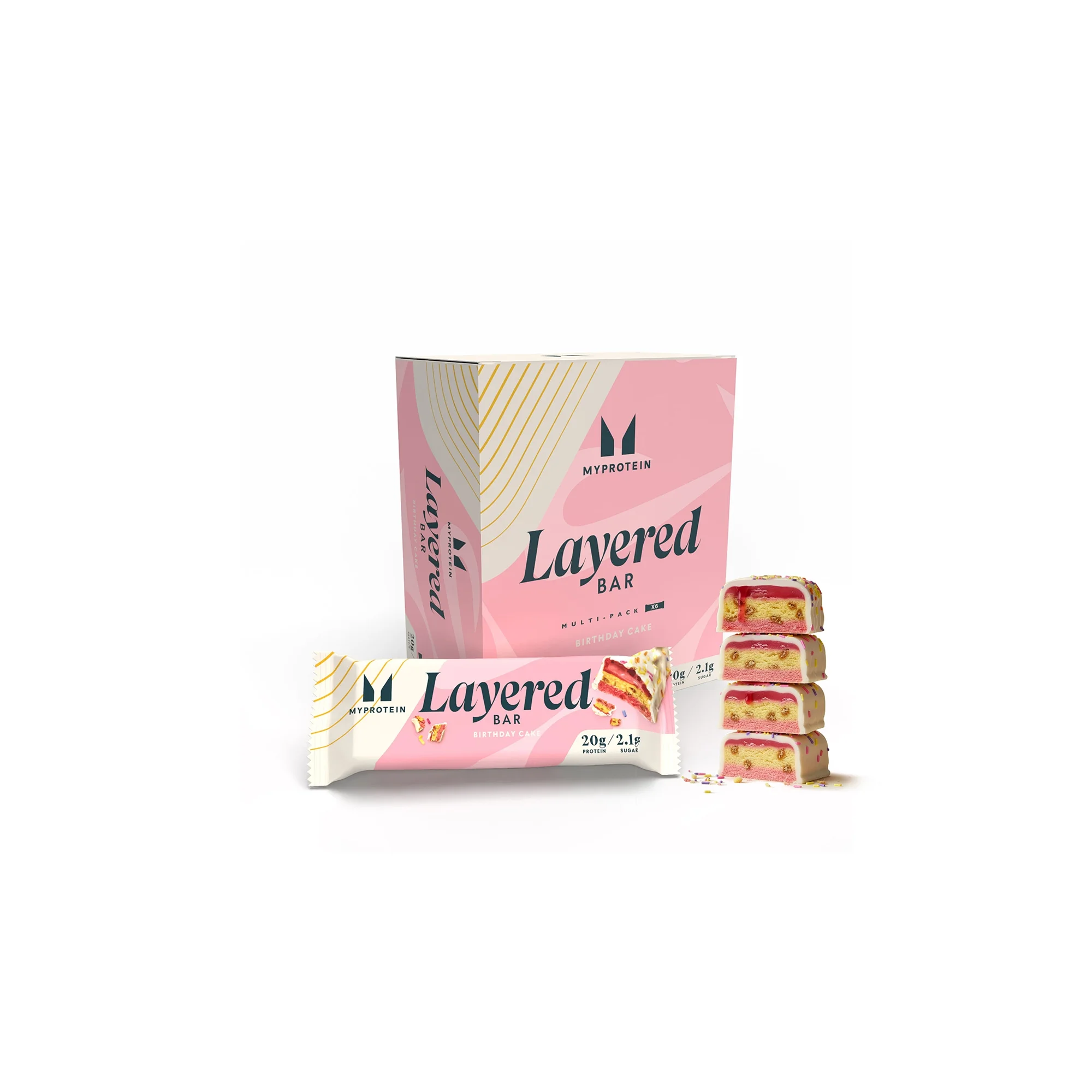 Layered Protein Bar - 12 x 60g - Vanilla Birthday Cake Image 1