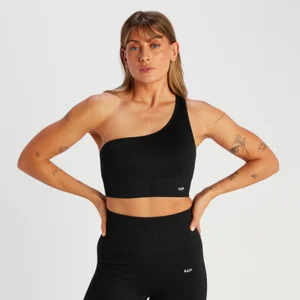 MP Women's Tempo Rib Seamless Asymmetric Bra - Black - Size L