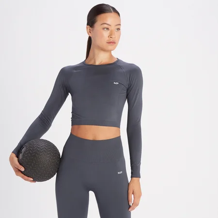 MP Women's Shape Seamless Long Sleeve Crop Top - Graphite