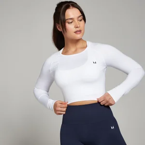 MP Women's Shape Seamless Long Sleeve Crop Top - White - Size S