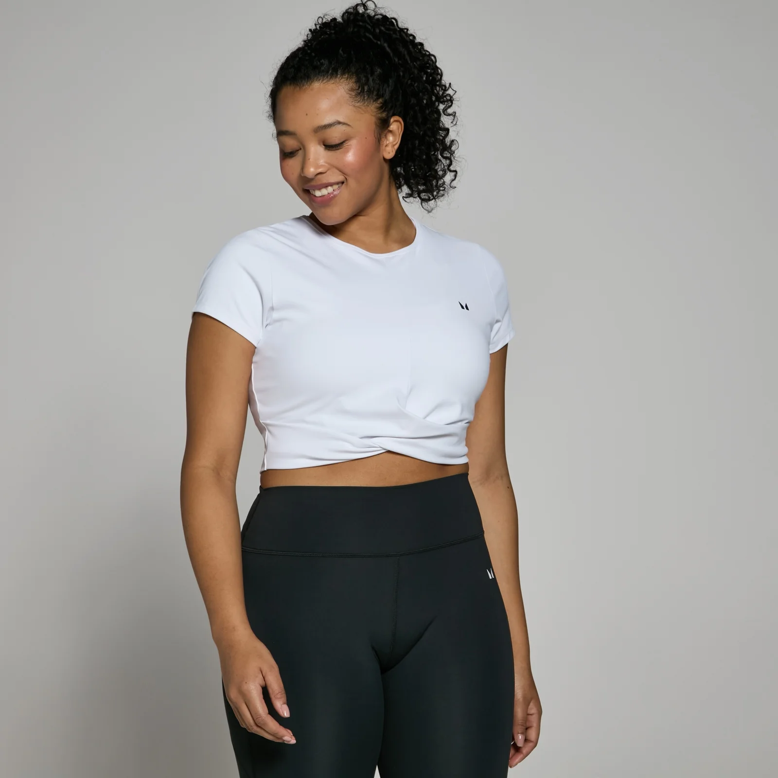 MP Women's Power Short Sleeve Crop Top - White - L Image 1