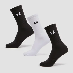 MP Unisex Crew Socks (3 Pack) - Black/White - Size UK 12-14