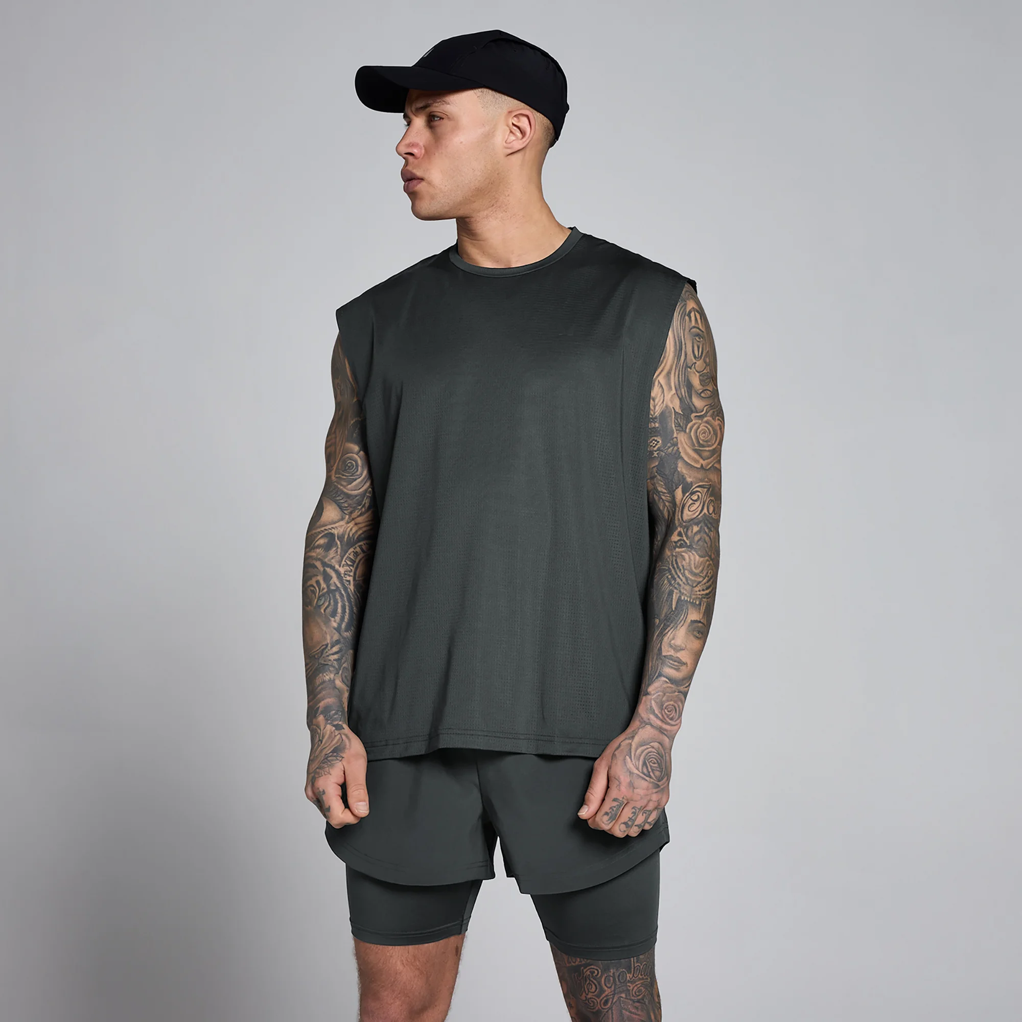 MP Men's Hybrid Oversized Mesh Tank - Washed Black - XS Image 1