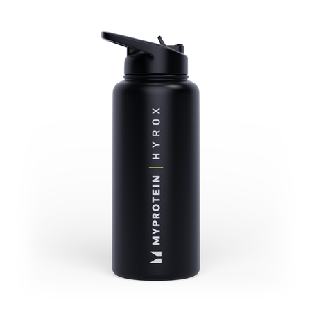 Myprotein Hyrox Recycled Metal Flip Straw Bottle 1L - Black