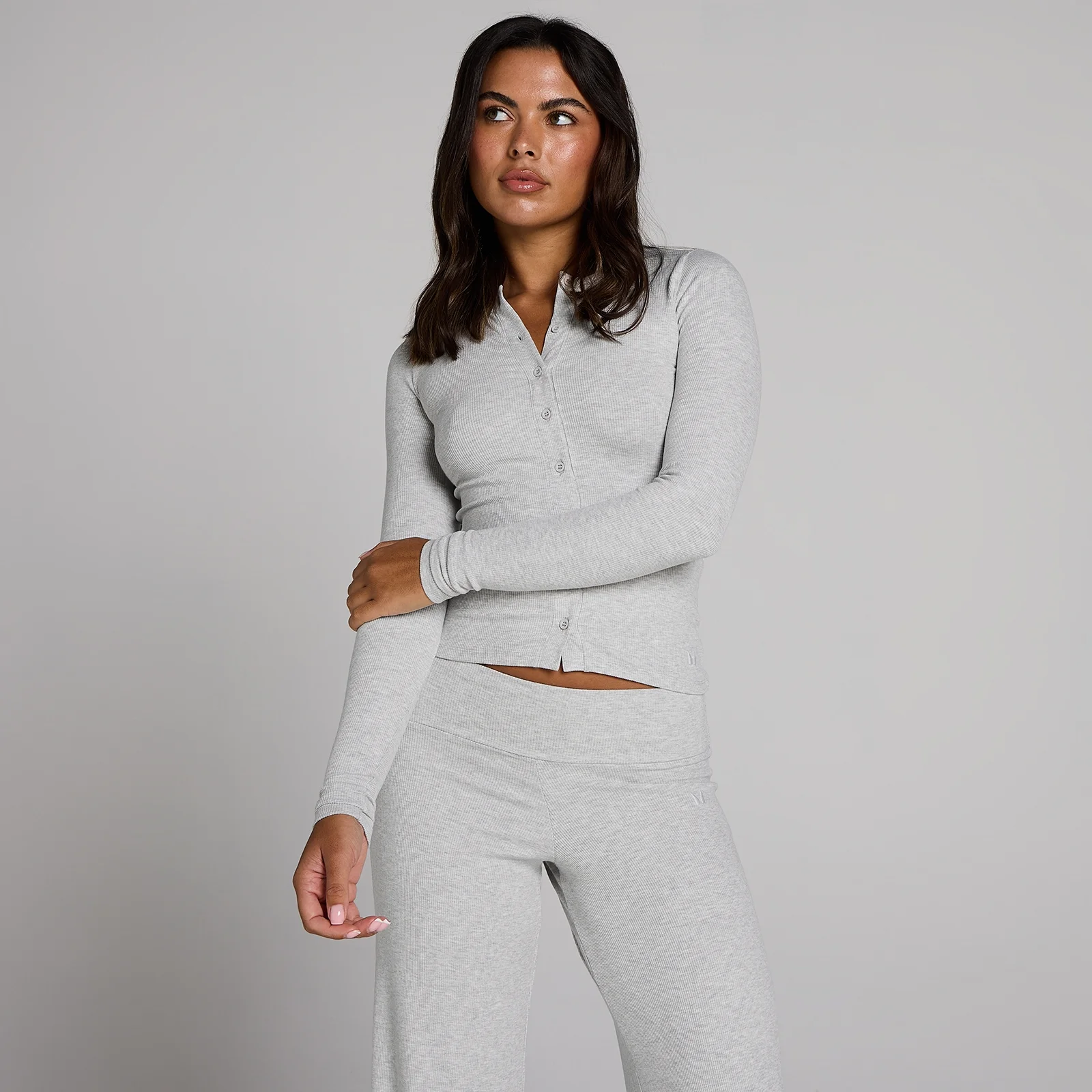 MP Women's Ribbed Button Down Top - Grey Marl - XS Image 1