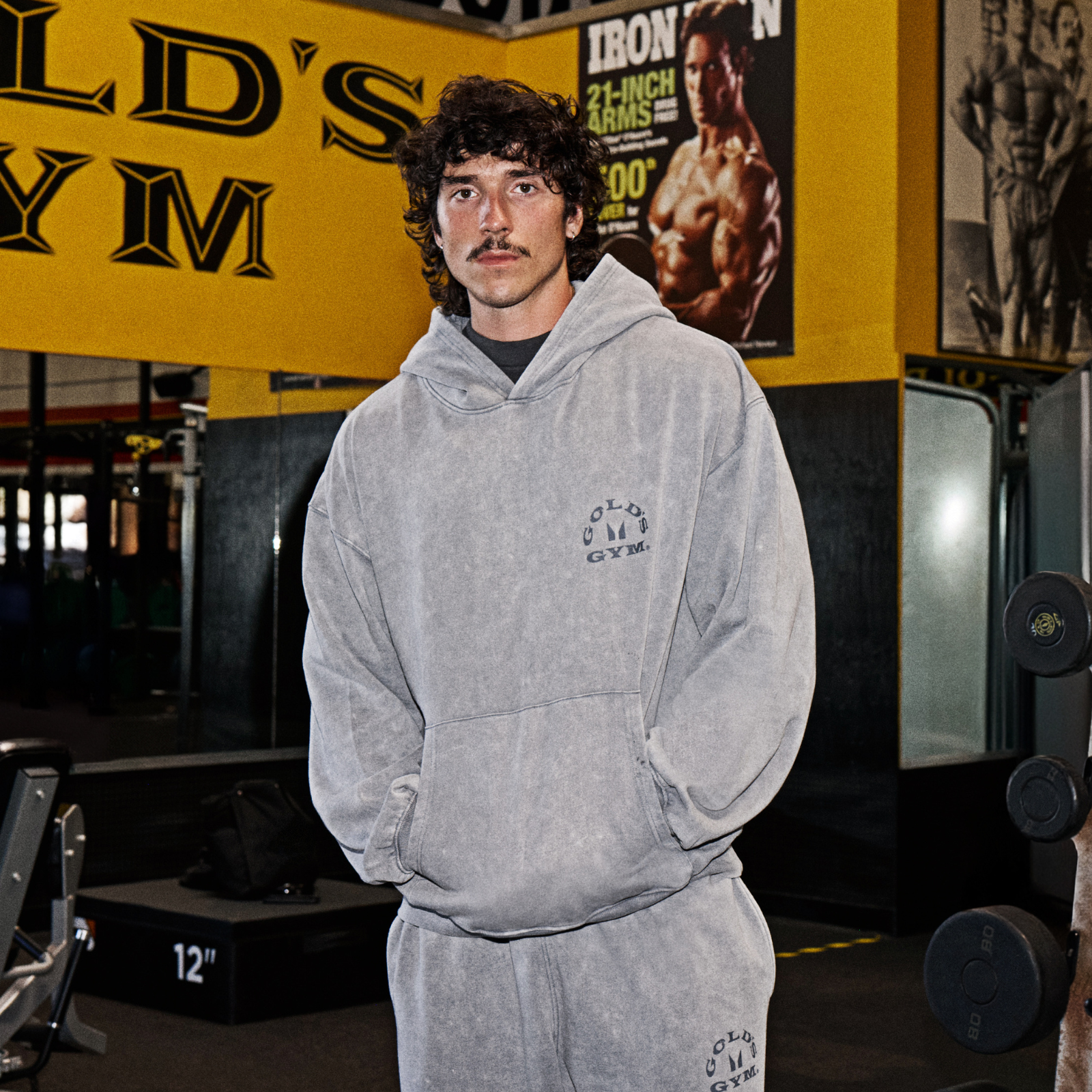 MP X Gold's Men's Washed Graphic Oversized Hoodie - Steel Blue - XS Image 1